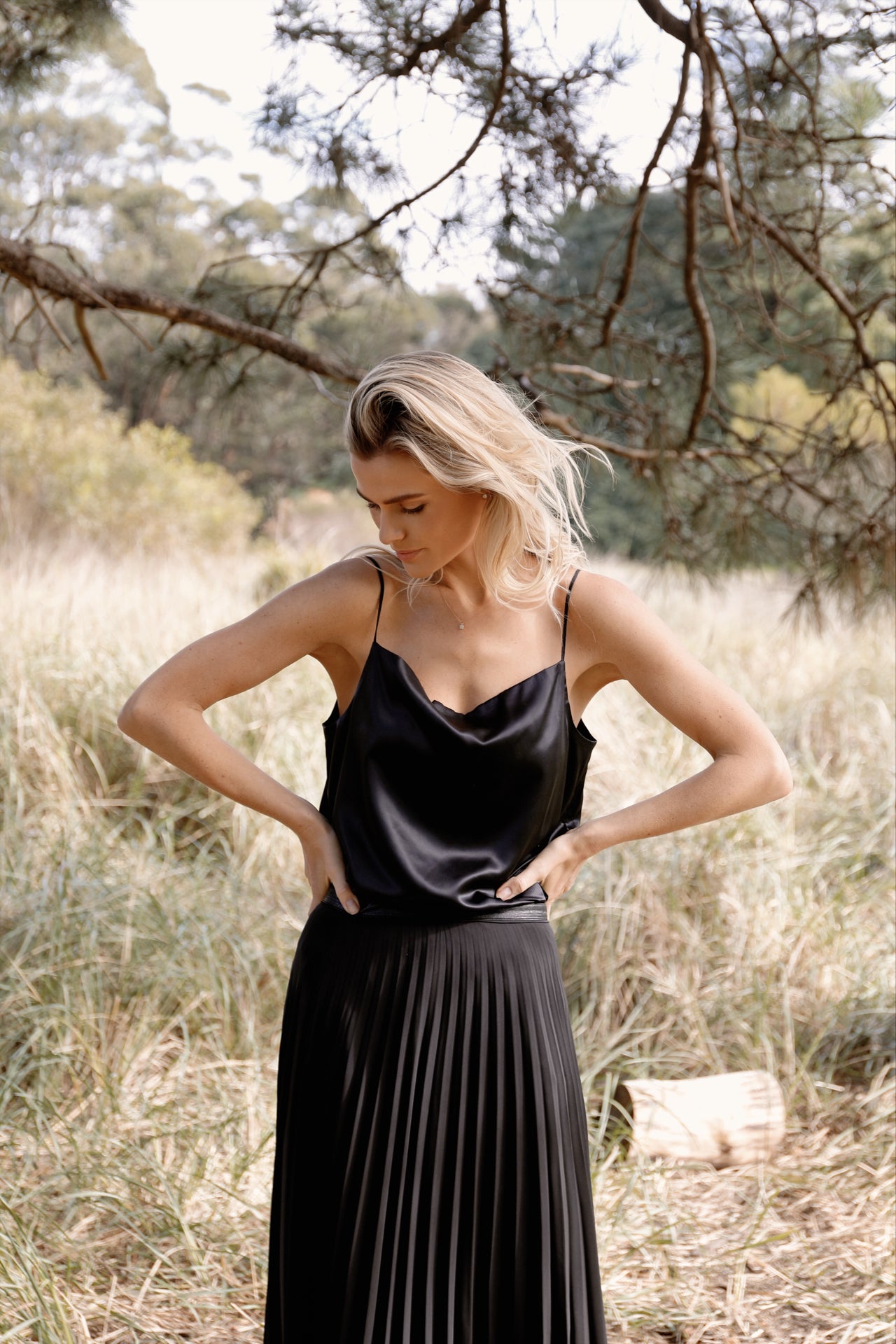 Silk Cami with pleated skirt
