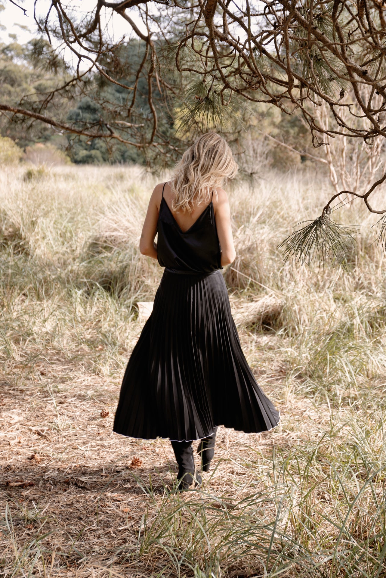 Pleated Skirt with silk cami