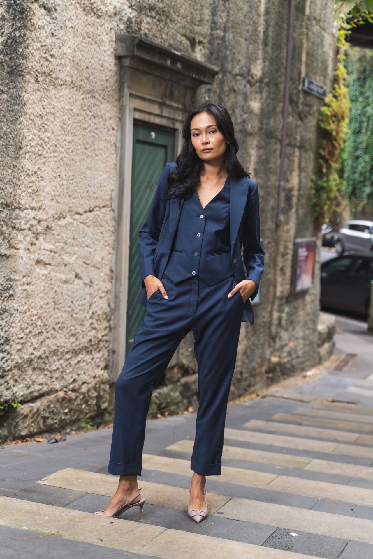 Tailored Pant paired with tailored vest and blazer