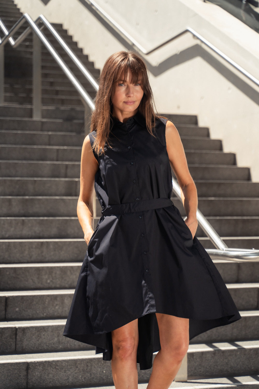 black sleeveless shirt dress Sleeveless Shirt Dress