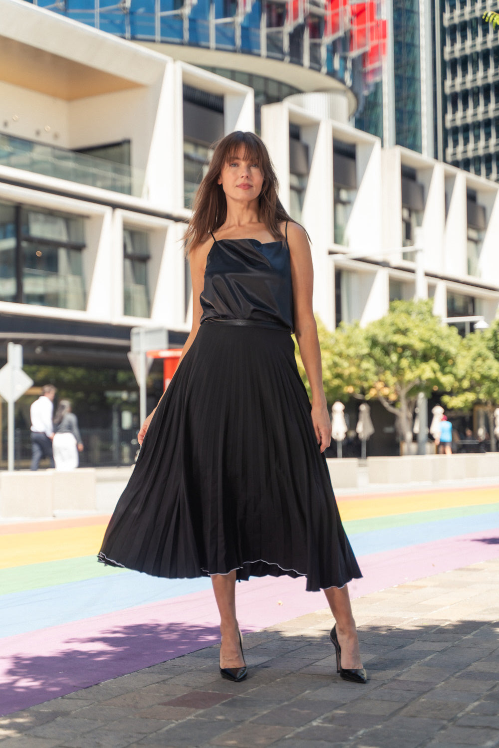 CCW Pleated Skirt with silk cami