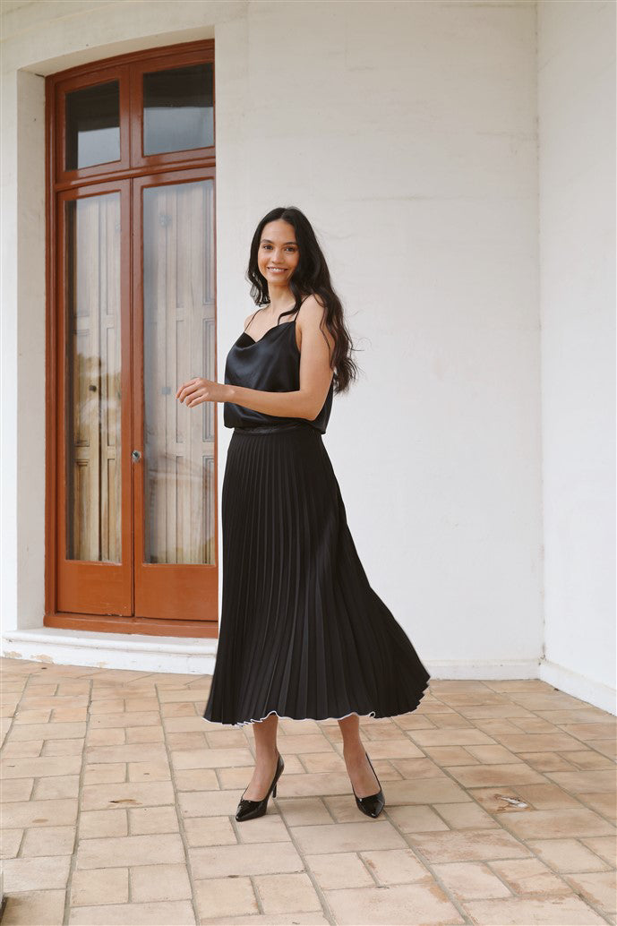 Pleated Skirt with silk cami 