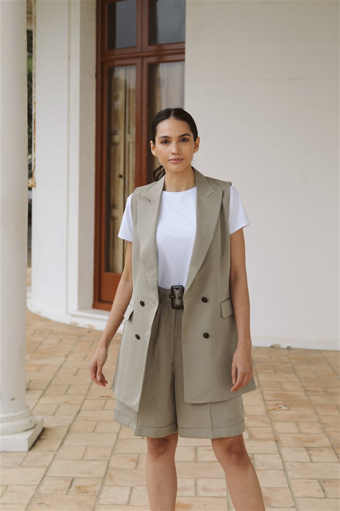 Sleeveless Blazer, everyday tee and relaxed shorts 