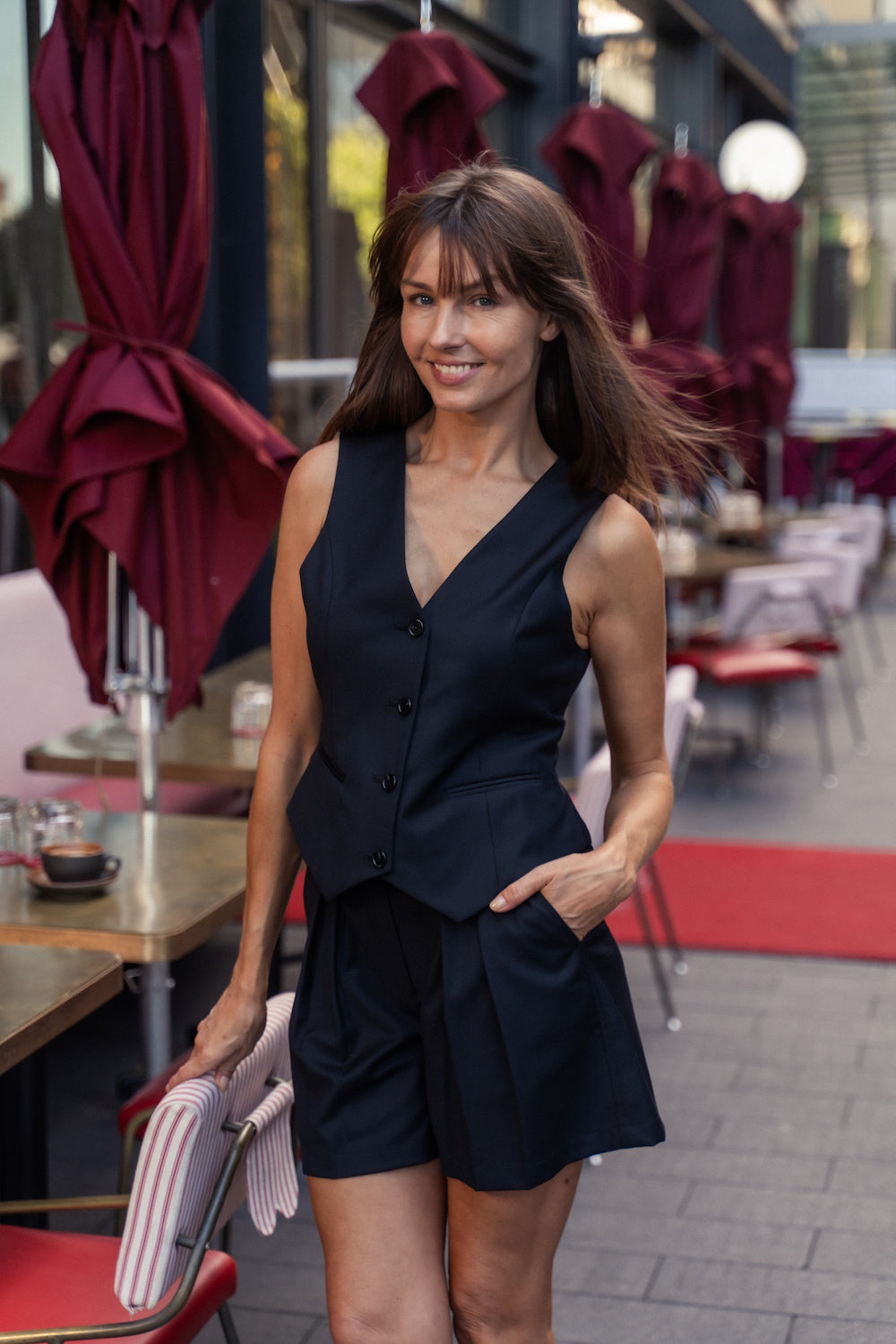 Tuxedo Vest paired with tuxedo shorts