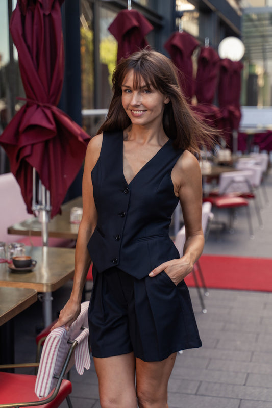 Tuxedo Vest paired with tuxedo shorts