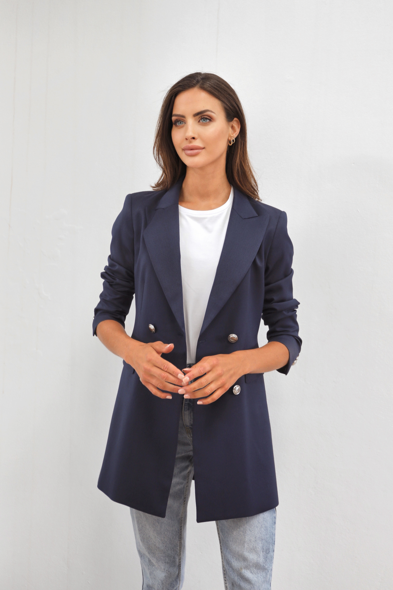 Womens Navy Longline Blazer - Capsule Collection Wardrobe